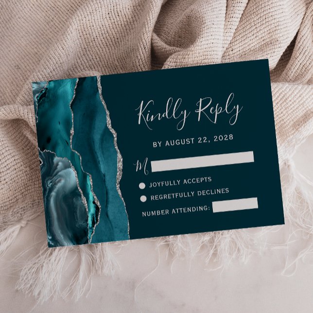 Carte RSVP Turquoise foncée de mariage d'âge en ar (Créateur téléchargé)