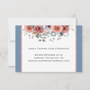 Carte RSVP unique Dusty Blue et Blush Floral