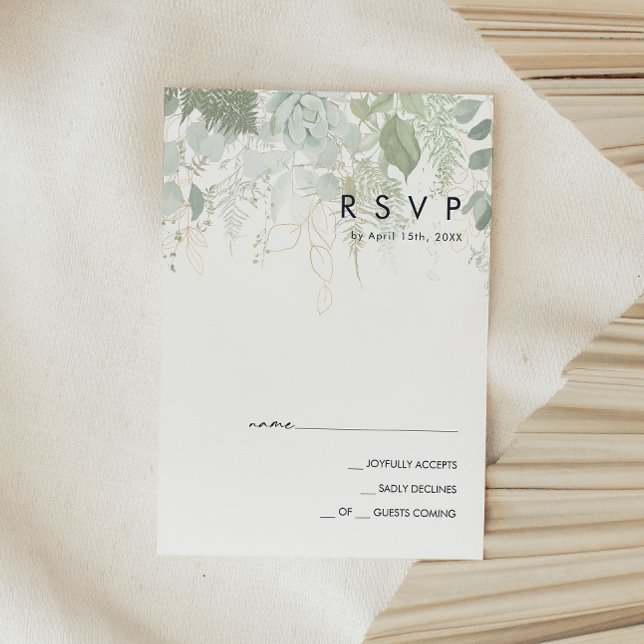 Carte RSVP verte et feuille d'or (Créateur téléchargé)