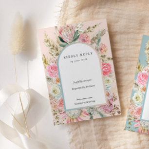 Carte RSVP verticale Tropical Bohemian Blush