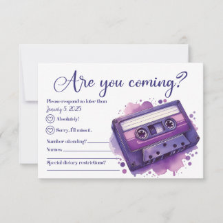 Carte RSVP Vintage Cassette Violet Rétro
