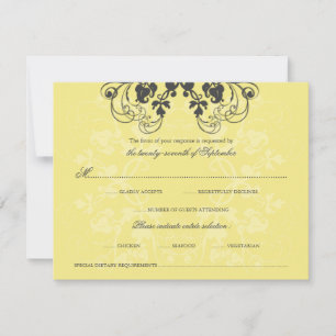 Carte RSVP vintage Floral Floral Charbon Jaune