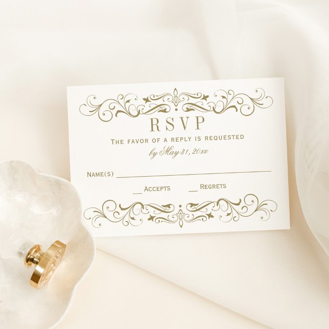 Carte RSVP vintage Gold Flourish Wedding (Créateur téléchargé)