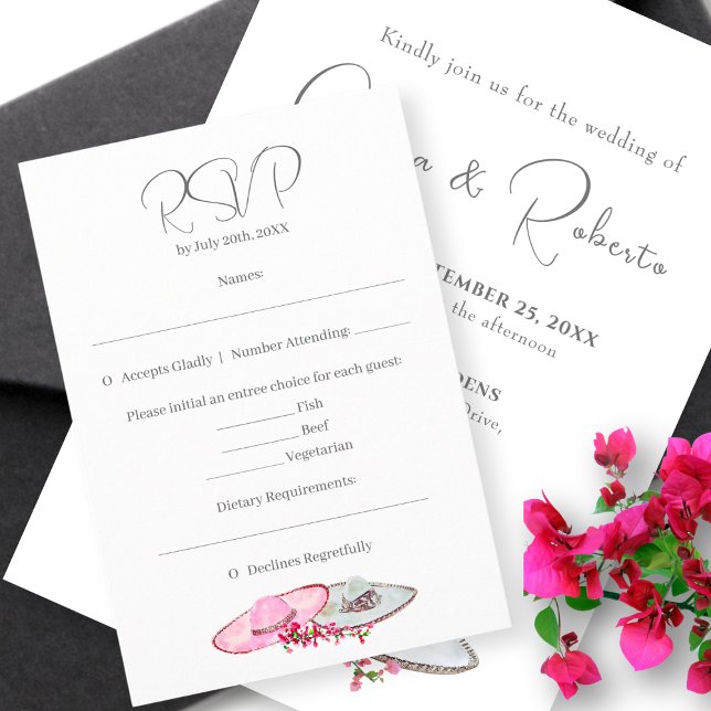 Carte RSVP Vintage Mariage mexicain rose (Créateur téléchargé)