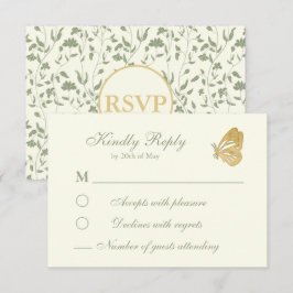 Carte RSVP vintage style Floral Crème et sauge