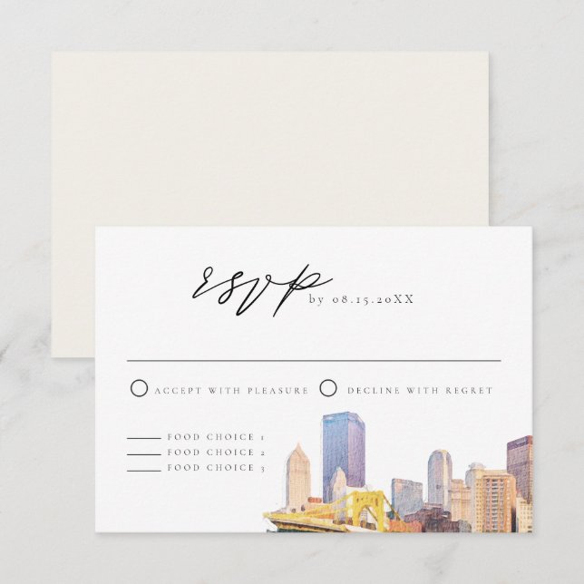 Carte RSVP Watercolor Pittsburgh Skyline (Devant / Derrière)