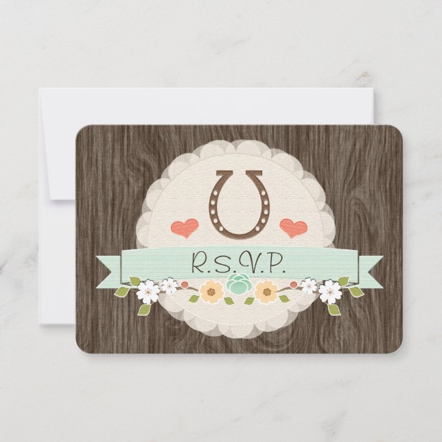 Carte RSVP Western Horseshoe Mint Baby shower (Devant)