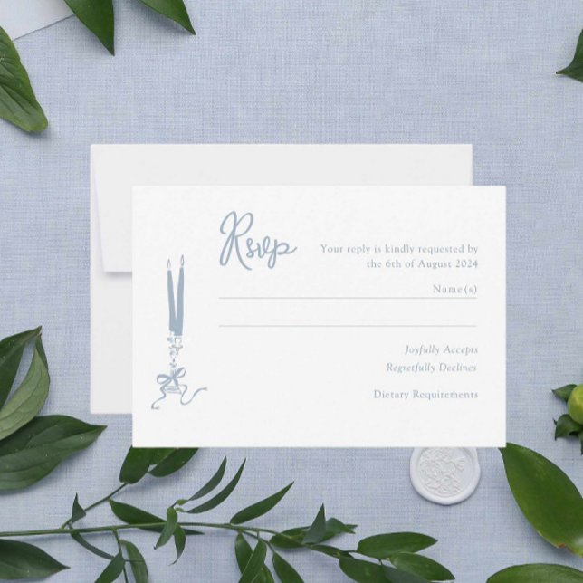Carte RSVP Whimsical Dusty Blue Wedding (Créateur téléchargé)
