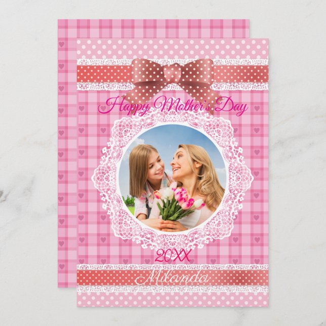 Carte Ruban de dentelle Joyeuse fête des Mères (Devant / Derrière)