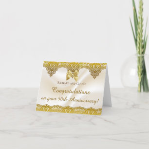 Carte Ruban en dentelle dorée 50ème Anniversaire d'or