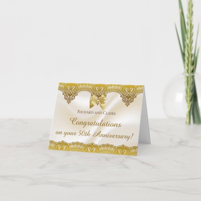Carte Ruban en dentelle dorée 50ème Anniversaire d'or (Devant)