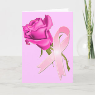 Carte Ruban rose avec Rose *Sensibilisation au cancer du