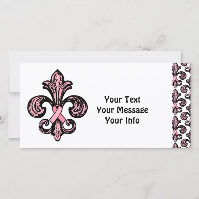 Carte Ruban rose Fleur de lis (Devant)