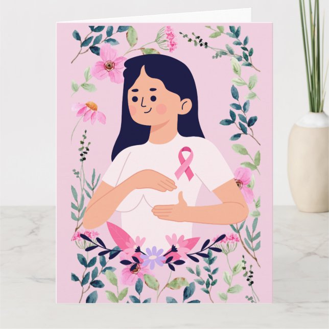 Carte Ruban rose pour la sensibilisation au cancer du se (Devant)