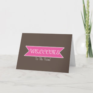 Carte Ruban violet avec bordure blanche Bienvenue