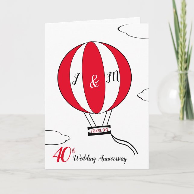 Carte Ruby Red 40e anniversaire mariage montgolfière (Devant)