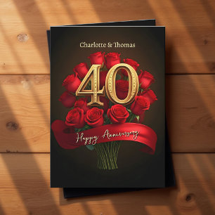 Carte Ruby Red Roses Golden 40e anniversaire de Mariage