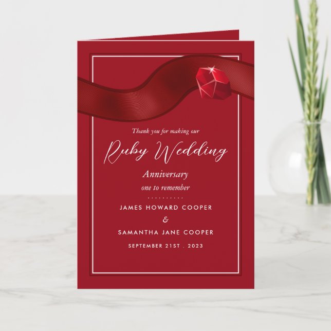 Carte Ruby Ribbon, 40 ans Mariage Anniversaire Merci (Devant)