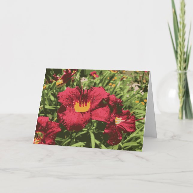 Carte Ruby Spider Daylily Fleurs Humides Lily Rouge Jaun (Devant)