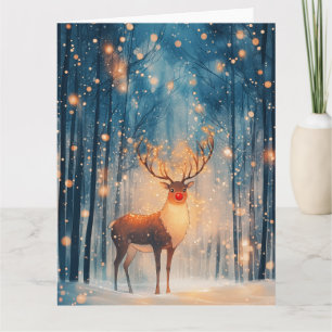 Carte Rudolph Reindeer dans la forêt de neige Noël