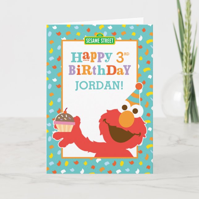 Carte Rue Sésame | Elmo - Cupcake & Confetti Anniversair (Devant)