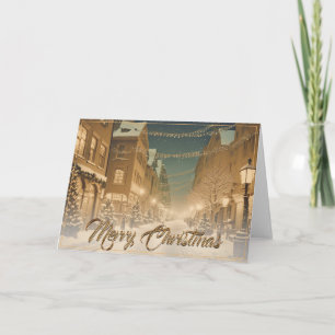 Carte Rues de Noël couvertes de neige dans un centre-vil