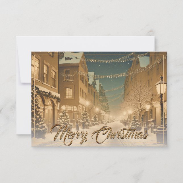 Carte Rues de Noël couvertes de neige dans un centre-vil (Devant)