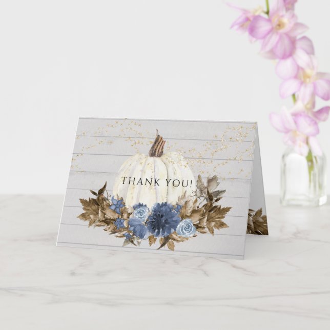 Carte Russe Bleu Floral Automne Citrouille Merci (Orchidée)
