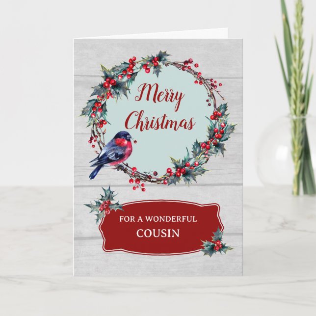 Carte Russe Bois Cousin Joyeux Noël (Devant)