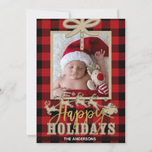 Carte Russe Rouge Buffalo Plaid Kraft Reindeer Photo