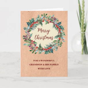 Carte Russe Wreath Grand-fils et famille Joyeux Noël