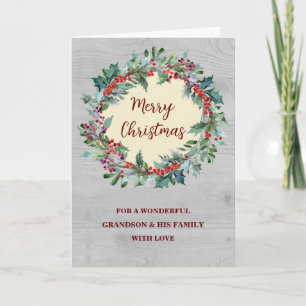 Carte Russe Wreath Grand-fils et famille Joyeux Noël