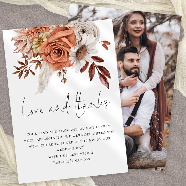 Carte Rust Terracotta Florals Photo Love Merci Mariage (Available digitally or printed)