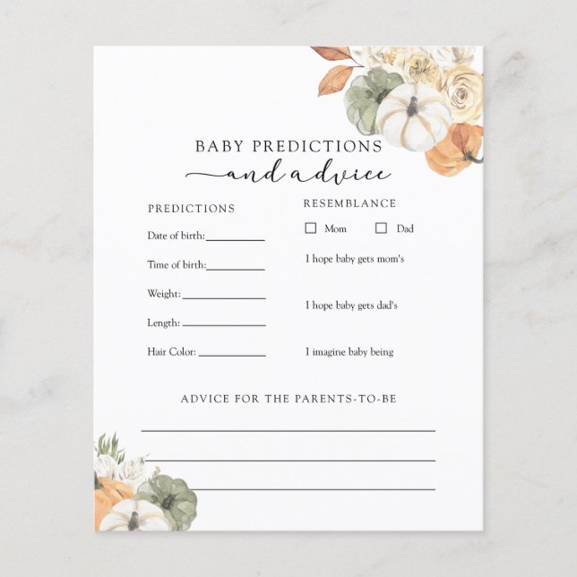 Carte Rustic Autumn Baby Advice and Predictions Ca (Devant)