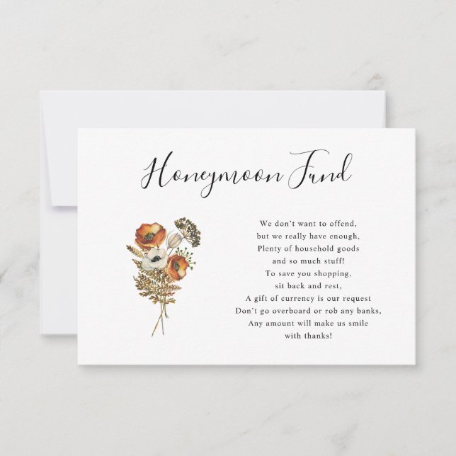 Carte Rustic Autumn Fleur sauvage Honeymoon Fund (Devant)