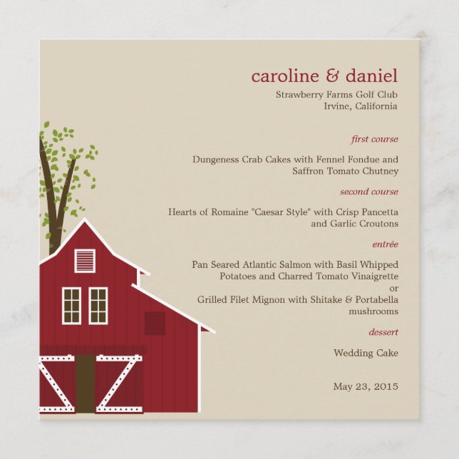 Carte Rustic Barn Mariage Menu Card (Devant)
