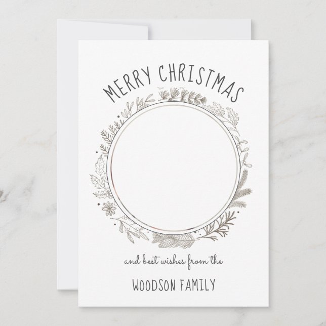 Carte Rustic Botanical Circle Photo Merry Christmas Card (Devant)