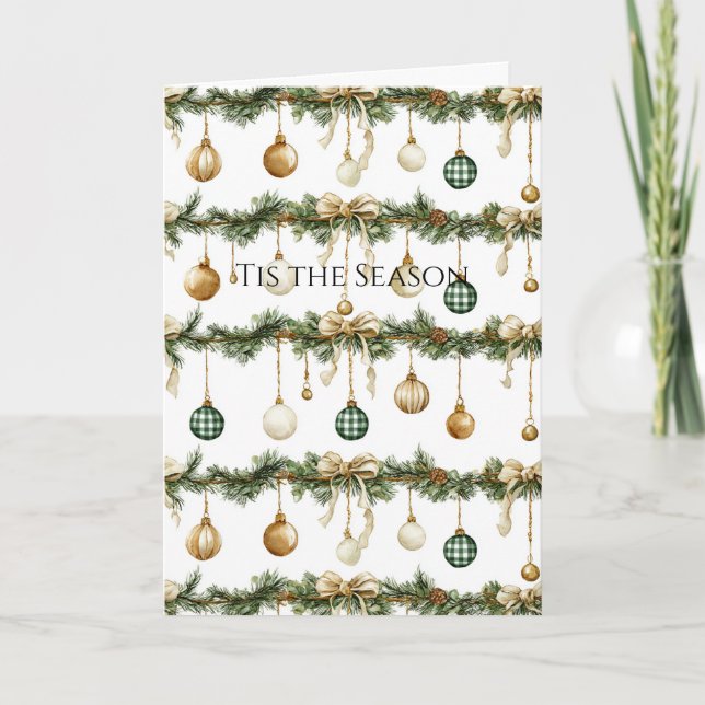 Carte Rustic Brown Bows Cream Green Christmas (Devant)