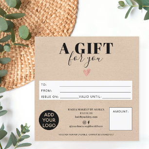 Carte Rustic brown kraft square gift certificate logo