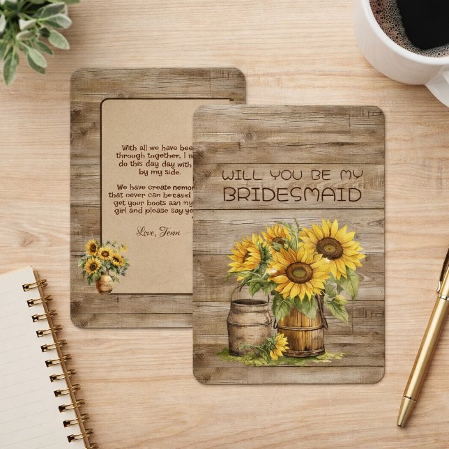 Carte Rustic Charm Sunflowers Bridesmaid Proposal (Créateur téléchargé)