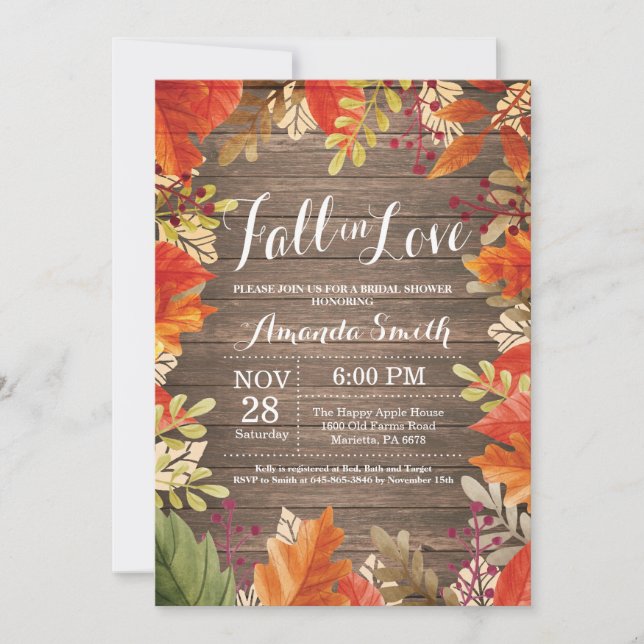 Carte Rustic Fall Bridal Shower Invitation Card (Devant)