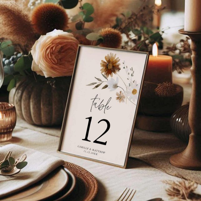 Carte Rustic Fall Floral Numéro de table (Fall Floral Wedding Table Number)