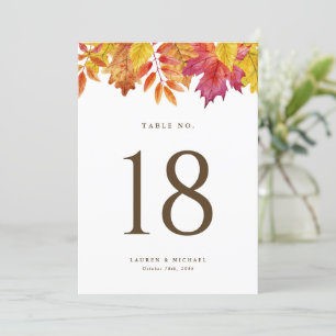 Carte Rustic Fall Leaves Garland Mariage Numéros de tabl