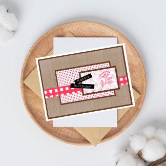 Carte Rustic Floral Red Birthday