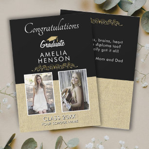 Carte Rustic Gold Black Graduate 2 Diplôme Photo