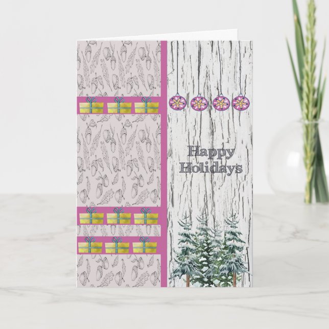 Carte Rustic Happy Holidays Card Arrière - plan bois (Devant)