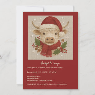 Carte Rustic Highland Cow & Santa Hat fête de Noël
