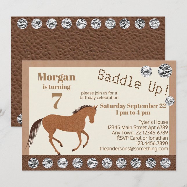 Carte Rustic Horse Faux Fête Anniversaire de enfant en c (Devant / Derrière)
