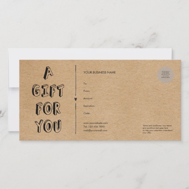 Carte Rustic Kraft Un cadeau pour vous certificat cadeau (Devant)
