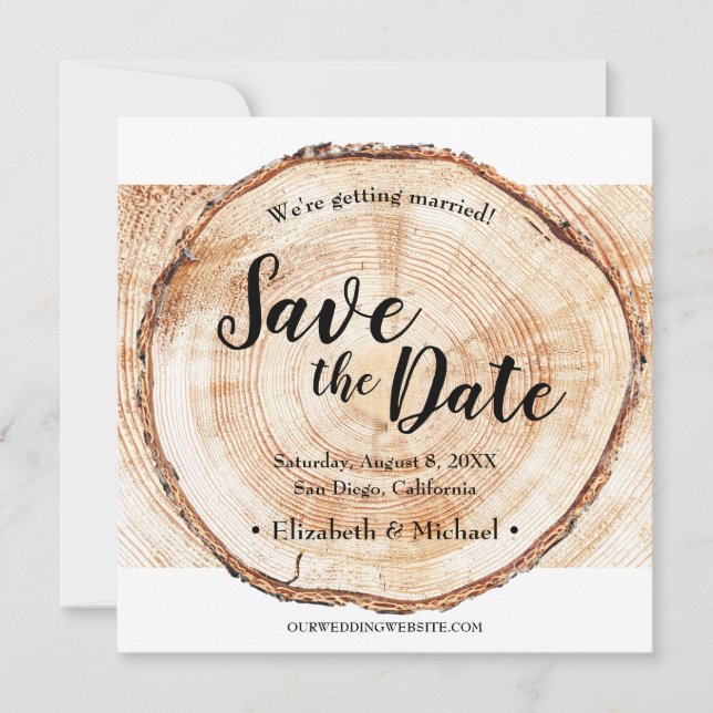 Carte Rustic Mariage Wood Grain enregistrer la photo de  (Devant)